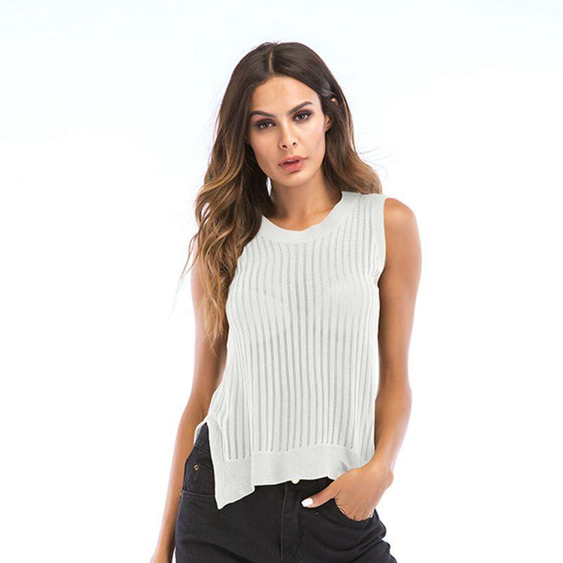 ノースリーブニット セーター タンクトップ風 レディース クルーネック 丸首 チョーカー風 バックカットアウト 背中開き オープンバック 袖無し サイ プラスナオ Paypayモール店 通販 Paypayモール