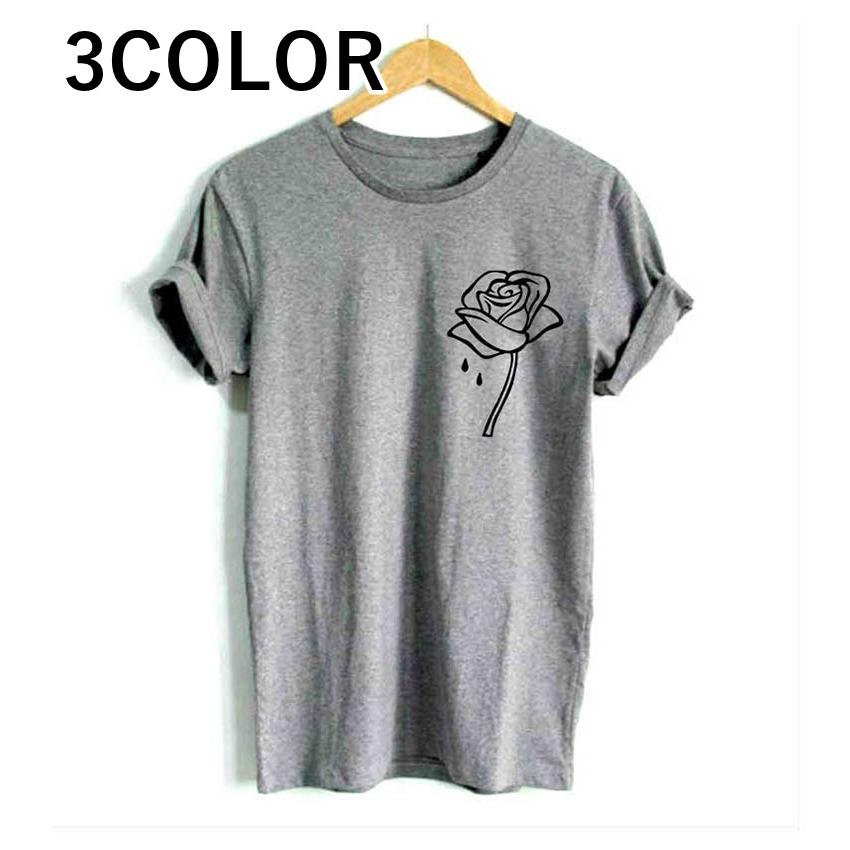 半袖tシャツ プリントtシャツ レディース 春夏 トップス クルーネック ラウンドネック バラ 即納 定番 シンプル860円 可愛い お花 フラワー 薔薇 おしゃれ