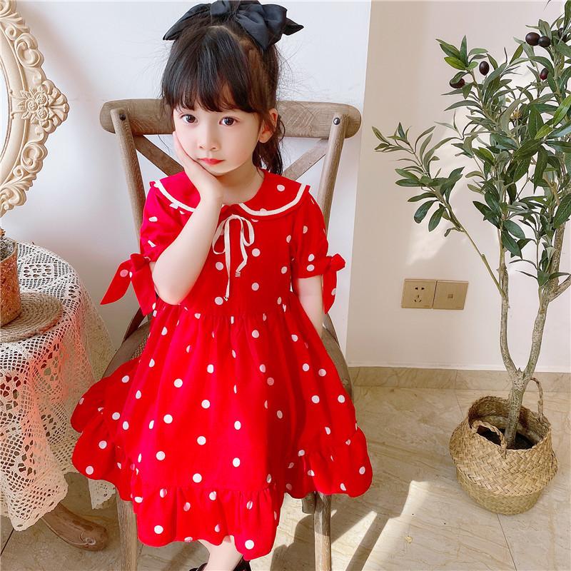 ワンピース キッズ 子供服 女の子 半袖 リボン セーラーカラー ドット
