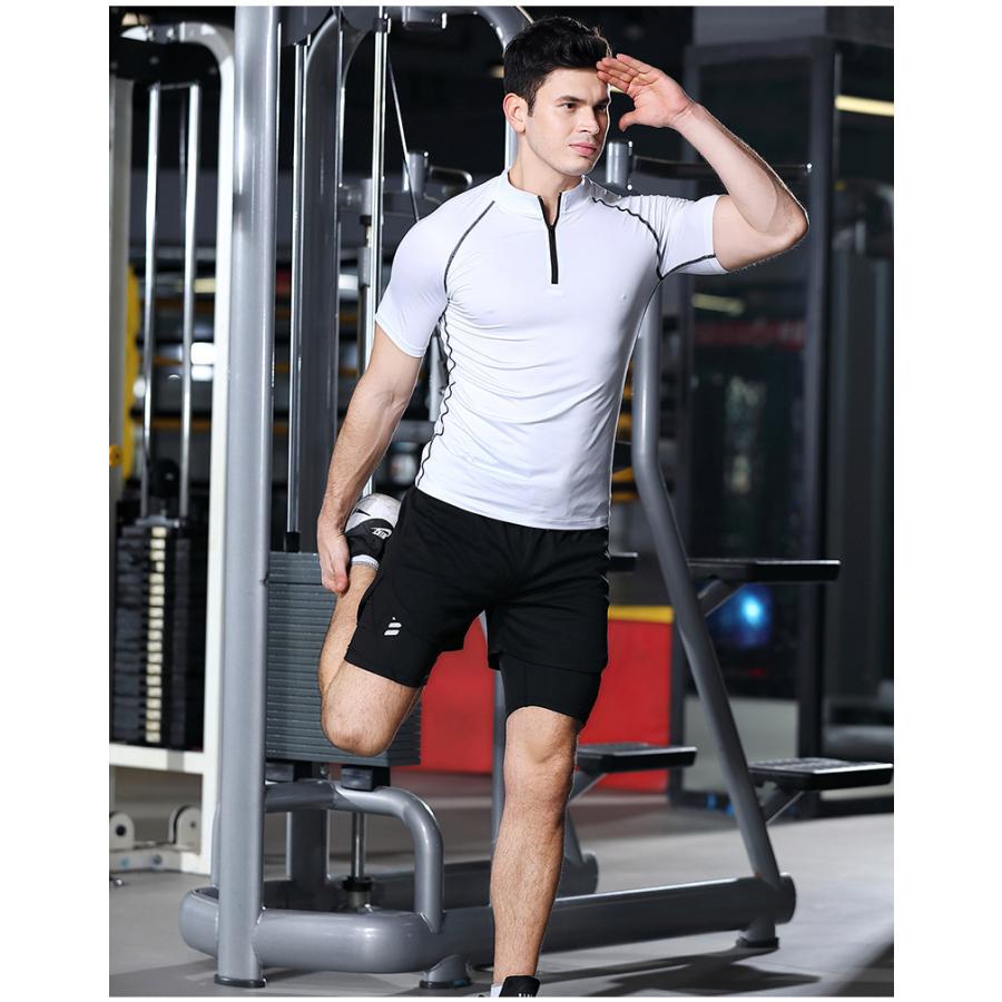 plusnao スポーツウェア トップス 半袖 ハーフジップ ハイネック