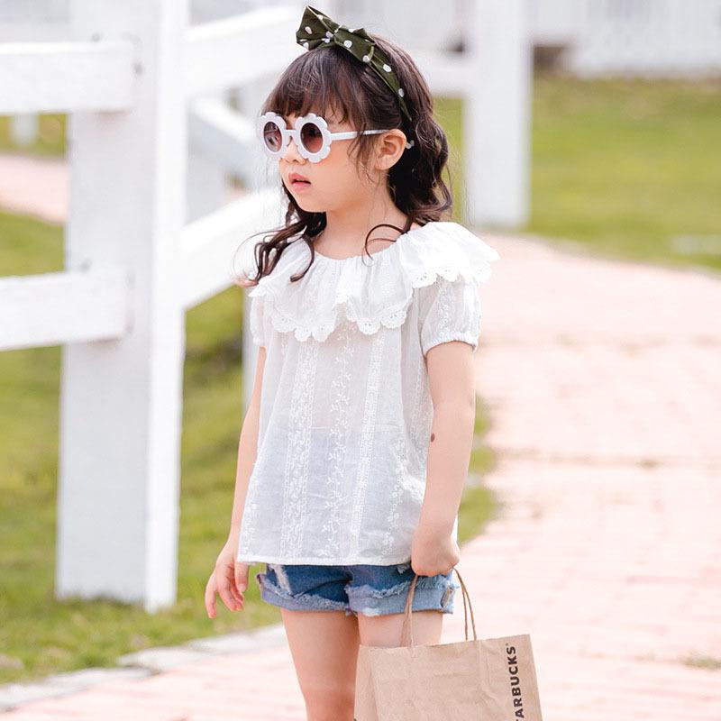 ブラウス 子供服 半袖 キッズ ベビー 女の子 レース ビッグカラー 大きめ襟 ホワイト 白 ひらひら ラッフルカラー おしゃれ かわいい カジュアル プラスナオ Paypayモール店 通販 Paypayモール