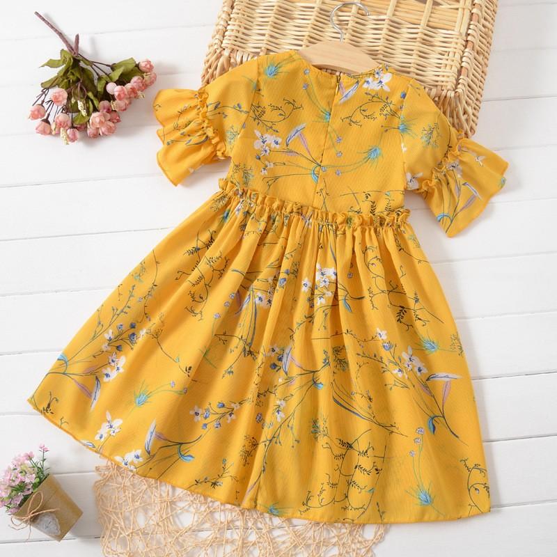 ワンピース 半袖 子供服 丸首 プルオーバー バックファスナー フリル袖 ウエスト切り替え 花柄 キッズ ジュニア 女の子 女児 こども服 ラウンドネ プラスナオ Paypayモール店 通販 Paypayモール