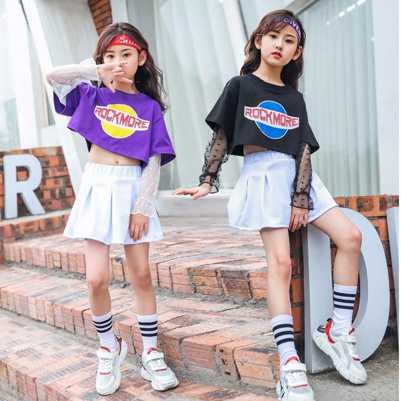 ショート丈トップス キッズ Tシャツ レース 半袖 長袖 スカート