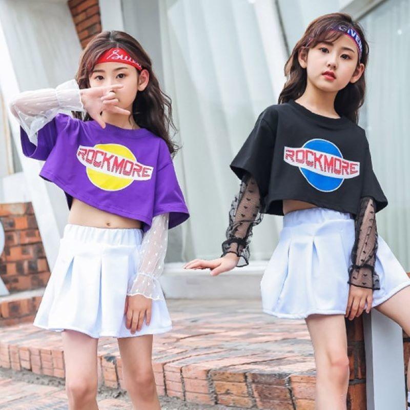 ショート丈トップス キッズ Tシャツ レース 半袖 長袖 スカート