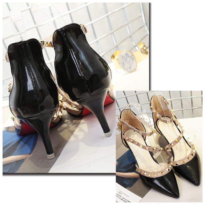 plusnao スタッズパンプス ダブルストラップ パンプス レディース 靴