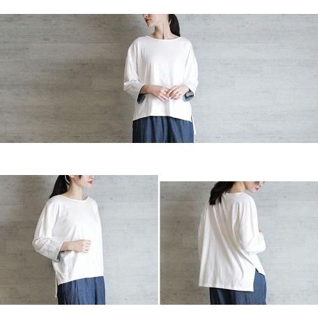 袖口裏タンガリーロングTシャツ ロングスリーブ カットソー リボン デザイン ロンt クルーネック 丸首 Tシャツ 春コーデ レディース カジュアル ビッグサイズ 体型カバー ビッグシルエット 大きいサイズ かわいい きれい M/L/LL/XL/XXL/3L/4Lサイズ 春 夏 秋
