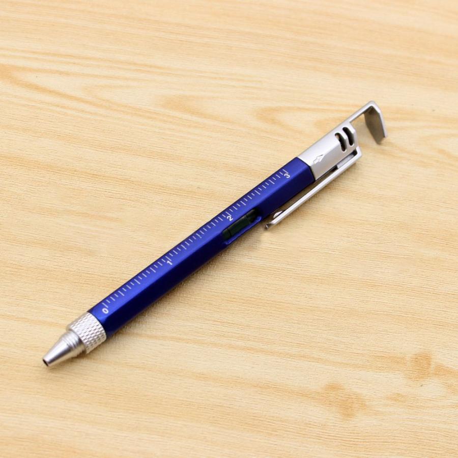 ボールペン スマホスタンド ドライバー 水平器 目盛り付き 一台5役 多