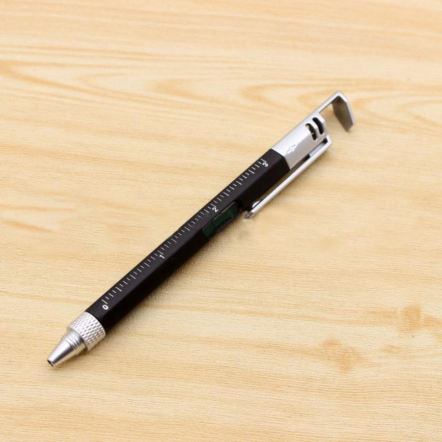 ボールペン スマホスタンド ドライバー 水平器 目盛り付き 一台5役 多