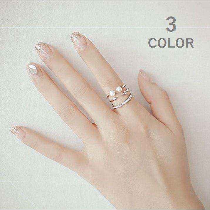 指輪 3連リング オープンリング ラインストーン フェイクパール デザインリング レディース アクセサリー ジュエリー カジュアル プレゼント ギフト プラスナオ Paypayモール店 通販 Paypayモール