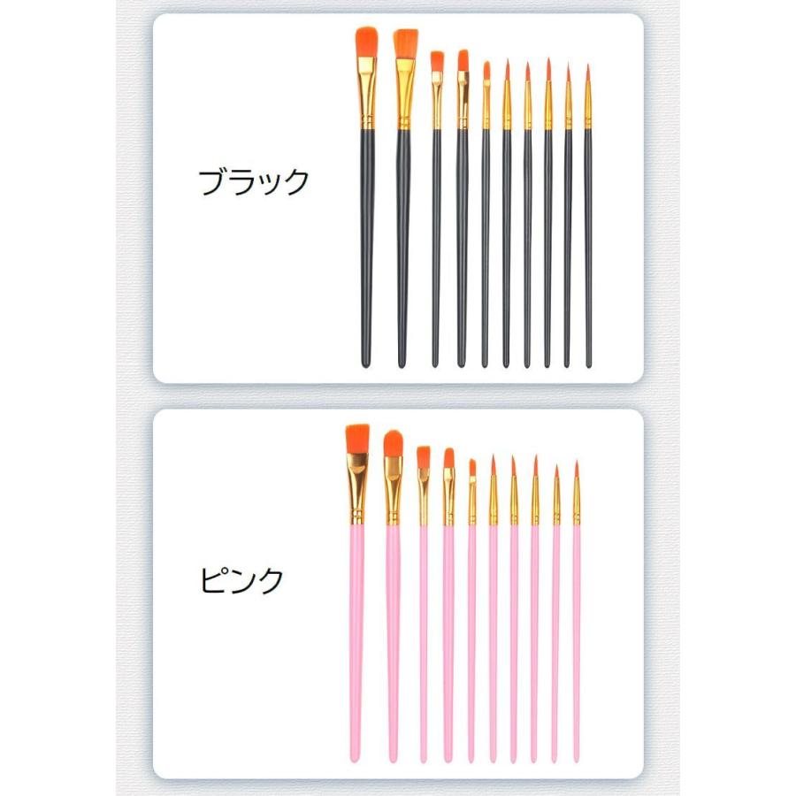 画筆 絵筆 10本セット ペイントブラシ 画材 丸筆 平筆 フラット 水彩画