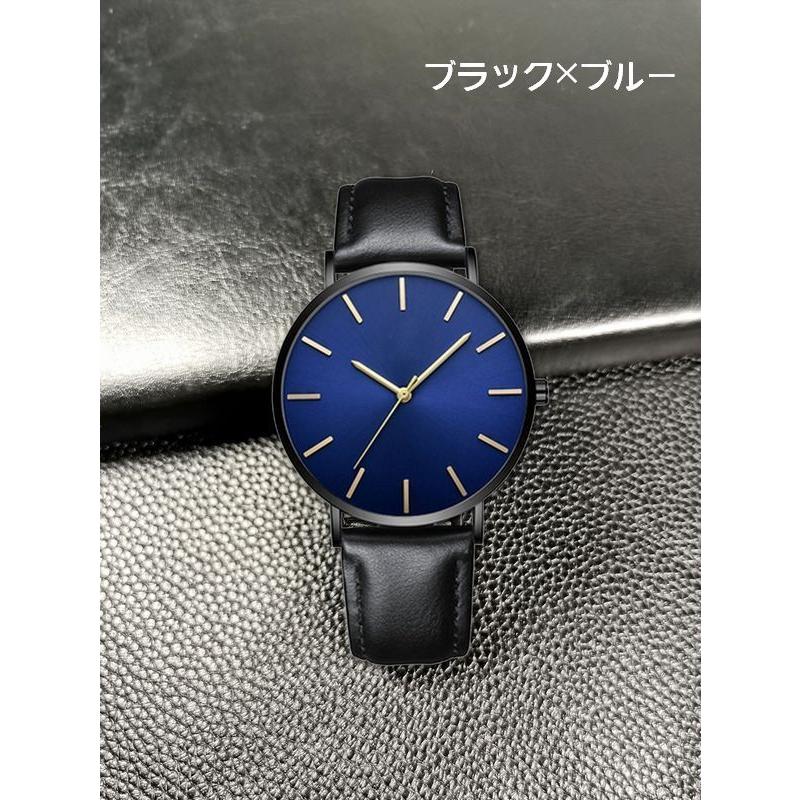 腕時計 メンズ 男性用 リストウォッチ 金属フレーム 合皮ベルト レザー