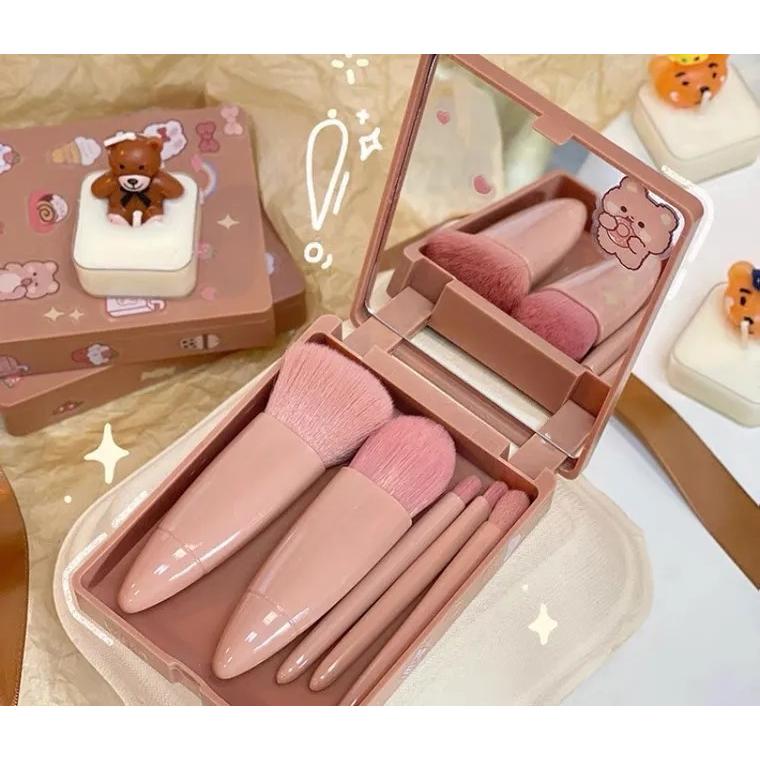 メイクブラシセット 5種類セット ケース付き ミラー付き 鏡 メイク道具