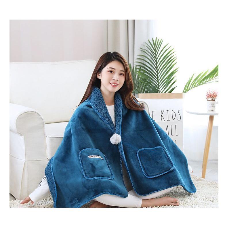 plusnao 着る毛布 寝具 ブランケット ひざ掛け 肩掛け ポンチョ ボア