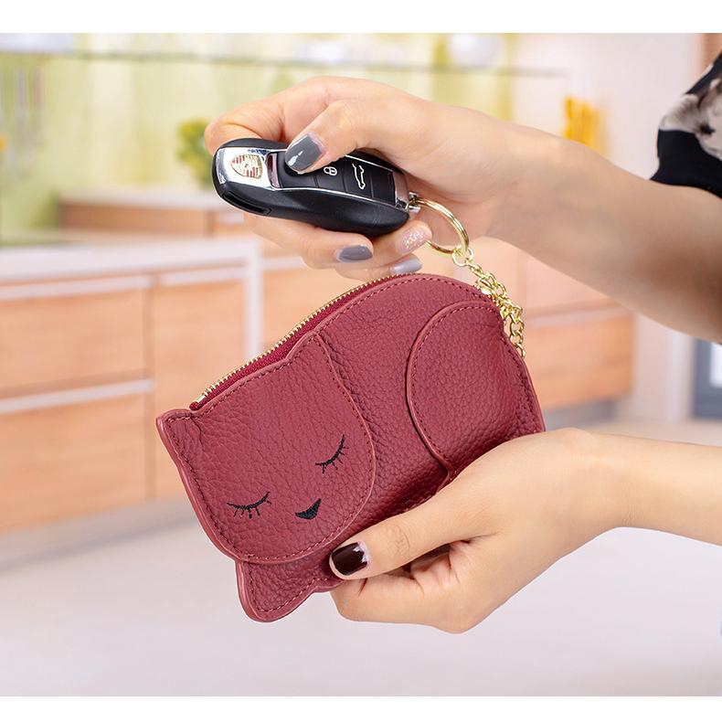 ❤【猫×メロン♪】お洒落可愛い猫モチーフの総本革コンパクトミニ財布♪メロン柄 ミニ財布 ミニ 財布 本革 コインケース ねこ モチーフ ネコ レザー