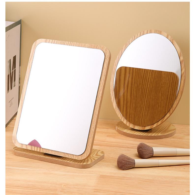 卓上ミラー 卓上鏡 スタンドミラー ウッド 木製 長方形 丸 楕円