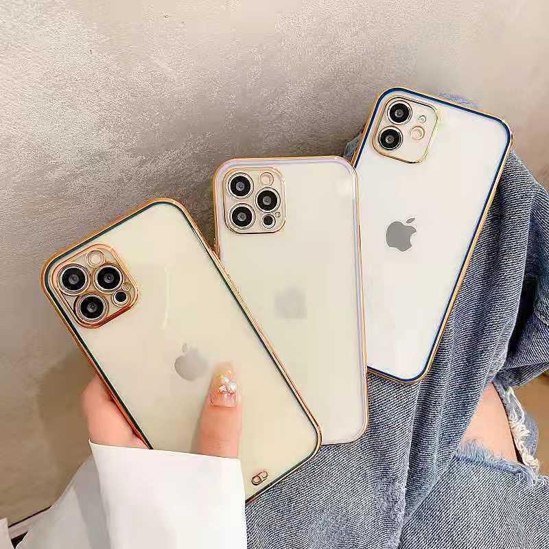 スマホケース スマホカバー クリア 透明 ゴールドリム 金縁