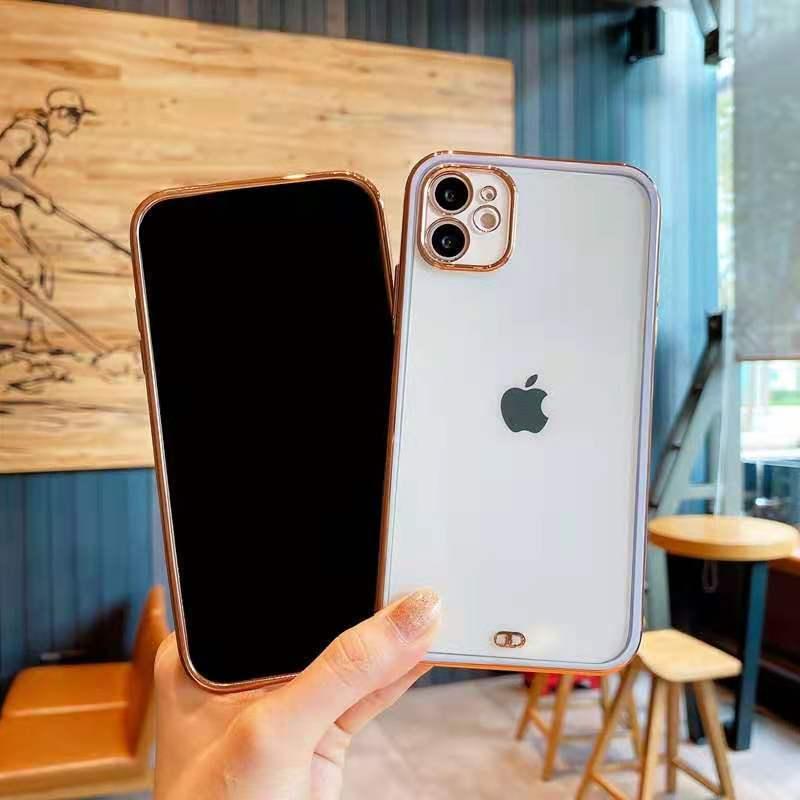 スマホケース スマホカバー クリア 透明 ゴールドリム 金縁