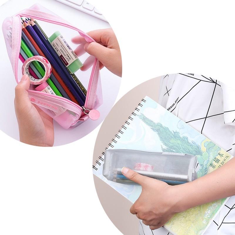 ペンケース ペンポーチ 筆箱 文房具入れ メッシュ 軽量 長方形