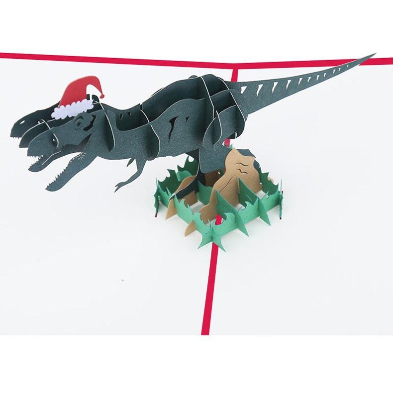 バースデーカード クリスマスカード メッセージカード ポップアップカード 3D 飛び出す 立体 恐竜 ダイナソー ティラノサウルス MERRYCHRI｜plusnao｜03