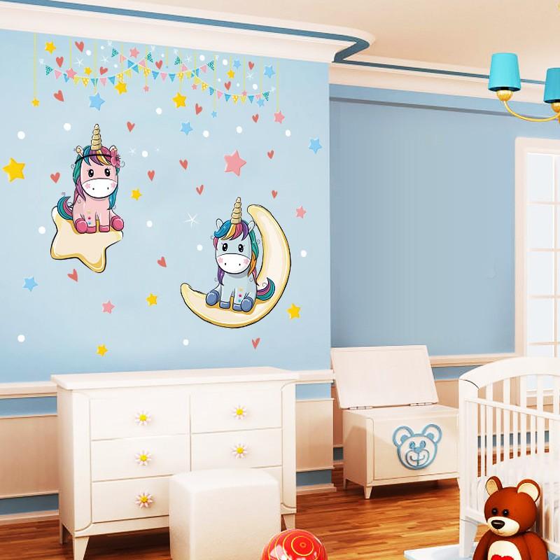 ウォールステッカー インテリア 壁紙 模様替え シール ステッカー イラスト 今季も再入荷 ユニコーン Diy リメイク 部屋 星 月 ムーン おしゃれ かわいい