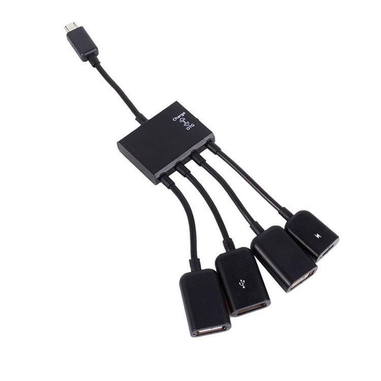 変換アダプタ OTG ハブ マイクロUSB 分配器 4in1 microUSB スマホ タブレット スマートフォン 充電 3ポート ブラ ...