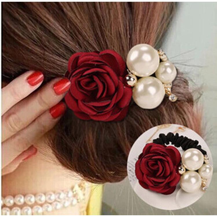 新作 シュシュ レディース ヘアアクセサリー 花つき バラ 薔薇