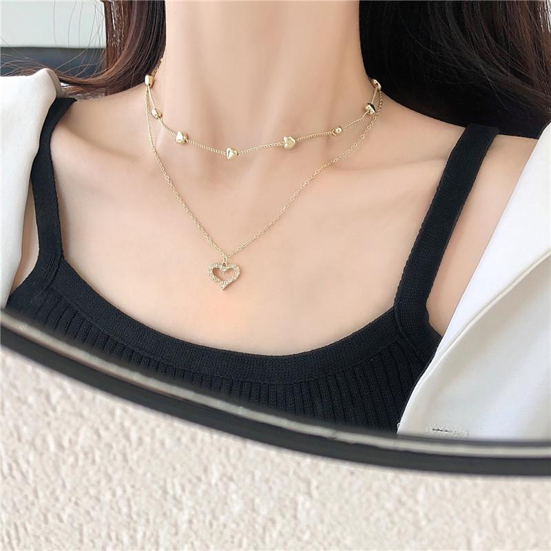 ネックレス ペンダント 重ね付け風 二重 レディース 女性用 アクセサリー ハート チェーン ラインストーン ゴールドカラー おしゃれ 上品 かわいい プラスナオ Paypayモール店 通販 Paypayモール