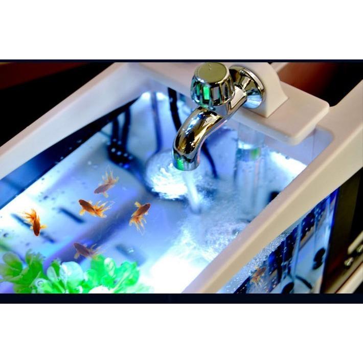 水槽 ミニ水槽 卓上 時計 スタンド カレンダー 水族館 USB LED 