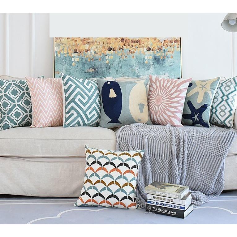 クッションカバー カバー 45 45 正方形 幾何学デザイン 幾何学模様 刺繍 ジッパー開閉 ファスナー