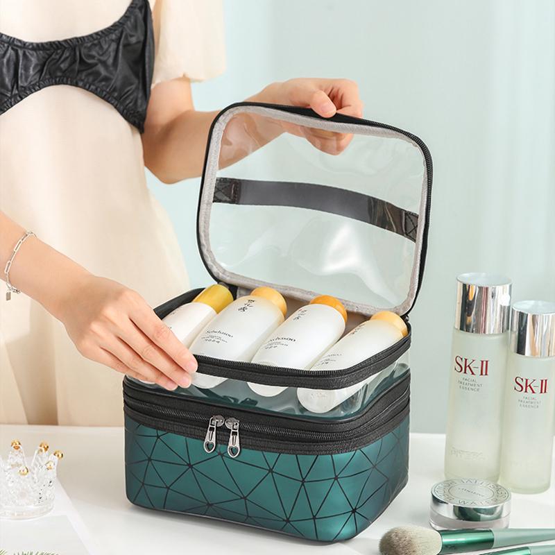 化粧ポーチ メイクアップ ポーチ コスメポーチ ファスナー 2層 2