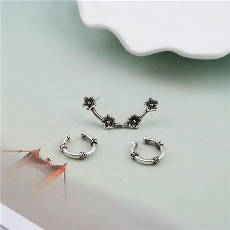 2ホールピアス イヤーカフ 3点セット セット アクセサリー レディース ピアス フラワー 2連 カフ フラワーモチーフ アンティーク調 お花 花 フ プラスナオ Paypayモール店 通販 Paypayモール