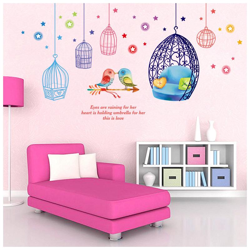 ウォールステッカー ウォールシール 壁シール 壁紙シール 壁面装飾 壁装飾 室内装飾 小鳥 バード 鳥かご 鳥籠 星 スター カラフル インテリア D プラスナオ Paypayモール店 通販 Paypayモール