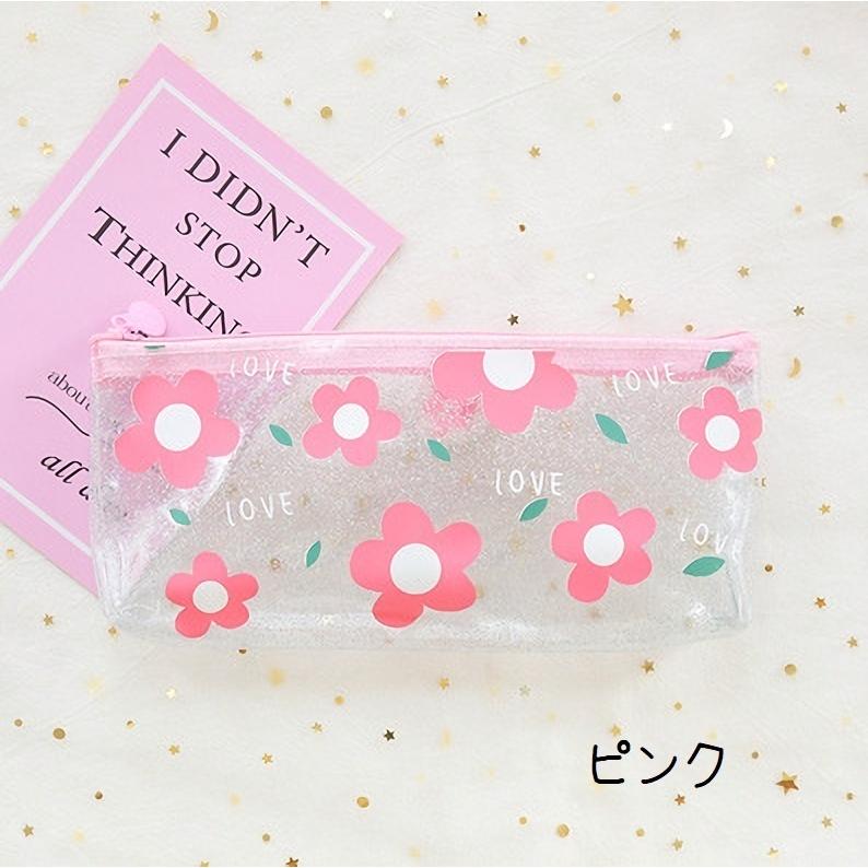 ペンケース 筆箱 クリアペンケース 小物入れ 透明 花柄 かわいい