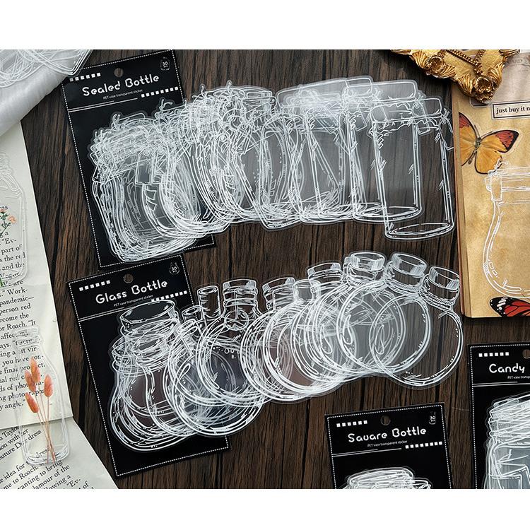 plusnao フレークシール ステッカー 30枚セット 瓶 ビン ボトル クリア