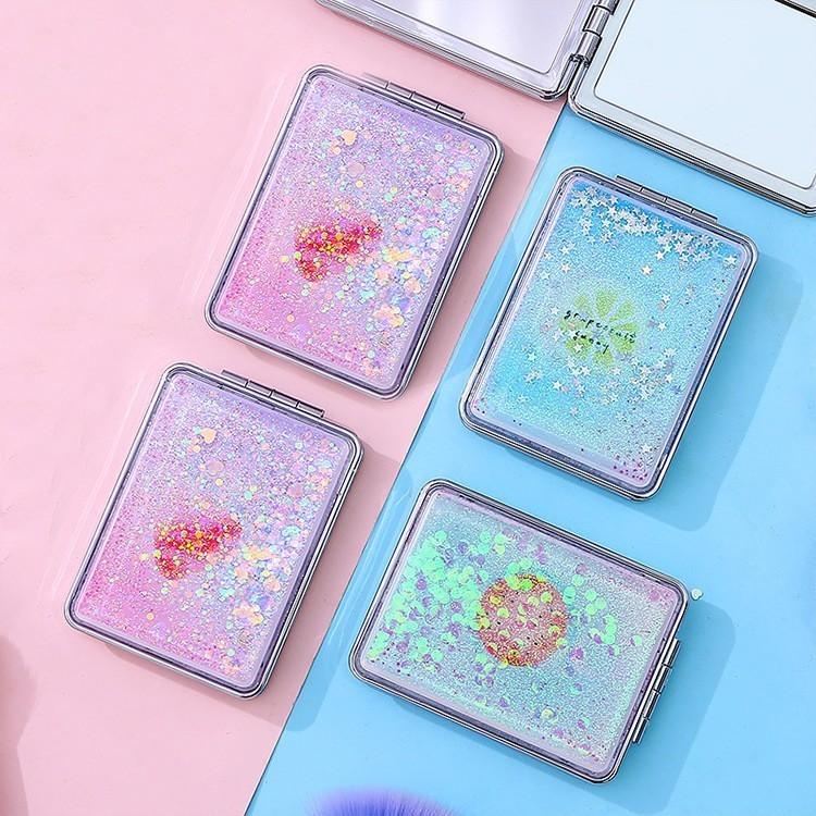 コンパクトミラー ラメが動く 手鏡 両面ミラー 等倍鏡 拡大鏡 グリッター キラキラ 長方形 フルーツ 果物 かわいい 液体 リキッド 持ち運び 手の プラスナオ Paypayモール店 通販 Paypayモール