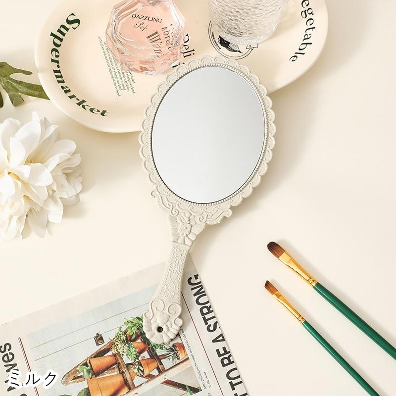 ハンドメイドの鏡 ハンドミラー 手鏡 レディース 女性 楕円形 オーバル型 かわいい