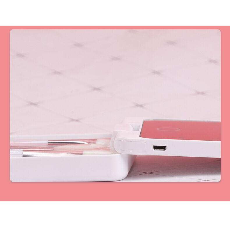 LEDミラー コンパクトミラー メイクブラシセット ライト付き 充電式