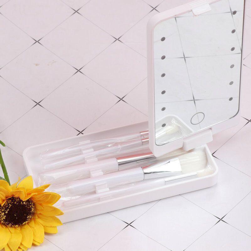 LEDミラー コンパクトミラー メイクブラシセット ライト付き