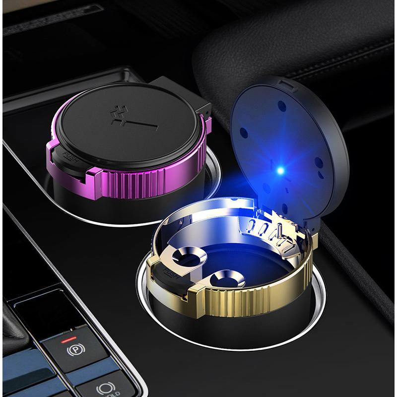 車用灰皿 LEDライト付き 車載灰皿 車用品 カーアクセサリー ワンタッチ
