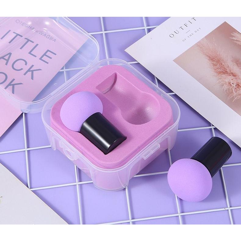 メイクスポンジ スポンジパフ 2個セット 収納ケース付き 持ち手