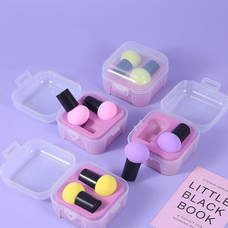 メイクスポンジ スポンジパフ 2個セット 収納ケース付き 持ち手