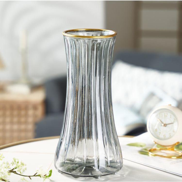 plusnao 花瓶 インテリア ガラス 金縁 飾り 置物 透明 透け感