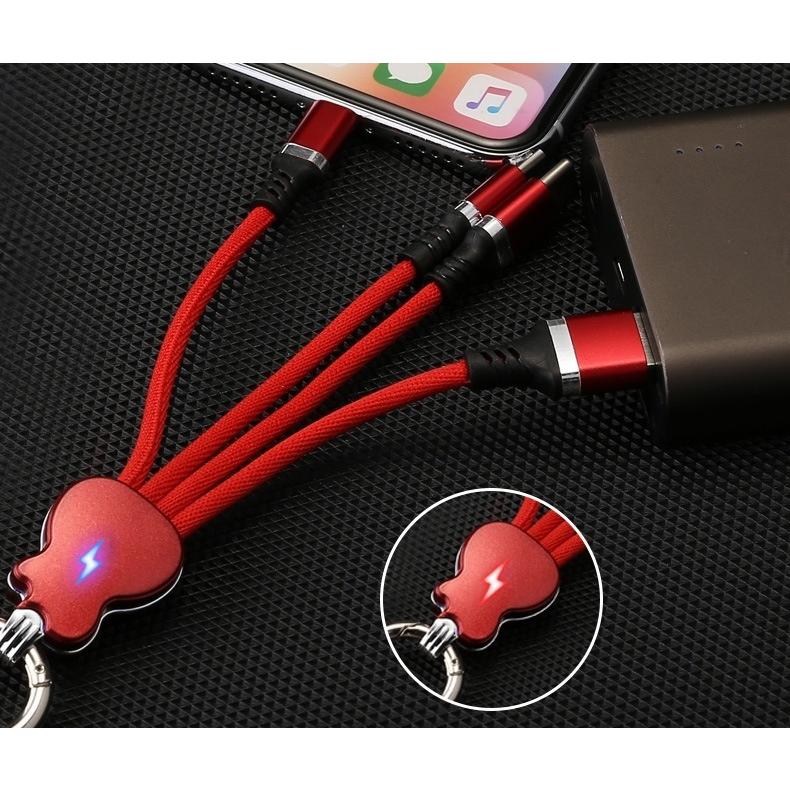 スマホ充電ケーブル 3in1 USBケーブル MicroUSB Lighitning Type-c 充電 ライトニングケーブル LED ランプ 持ち歩|plusnao|06
