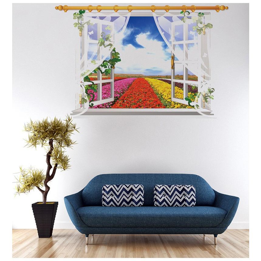 ウォールステッカー ウォールシール お花畑 フラワー 空 風景画 カラフル 綺麗 癒し だまし絵 トリックアート 3d 立体的 壁シール 壁紙シール プラスナオ Paypayモール店 通販 Paypayモール