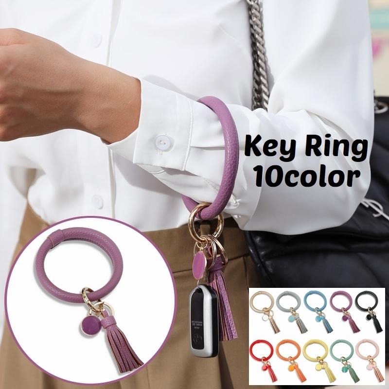 キーホルダー キーリング 鍵 レディース バッグチャーム バングル ブレスレット 円形 タッセル プレート カラビナ Puレザー 雑貨 アクセサリー プラスナオ Paypayモール店 通販 Paypayモール
