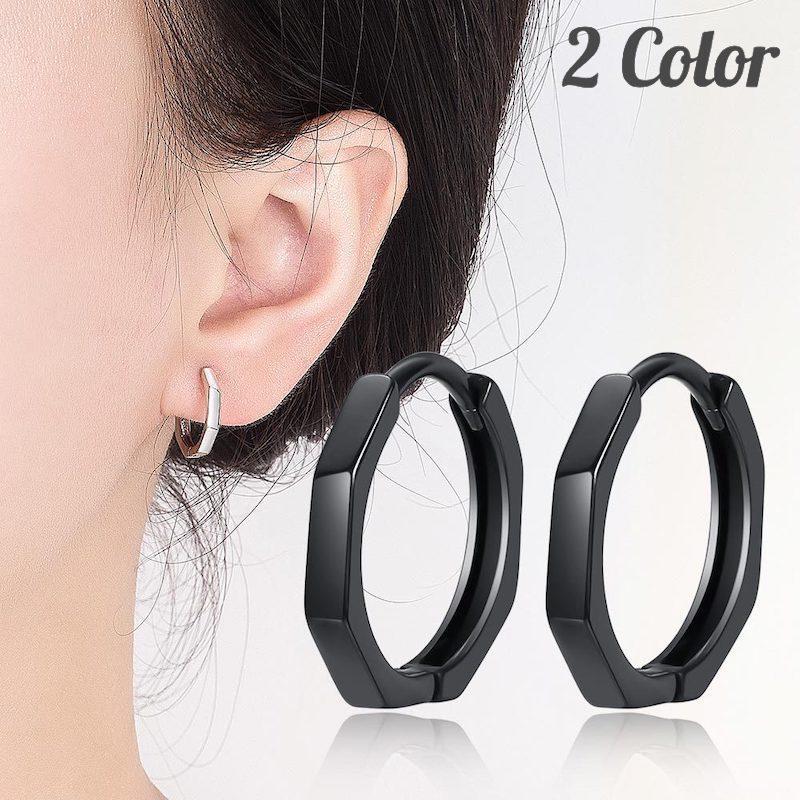 ピアス リングピアス アクセサリー ユニセックス 男女兼用 レディース メンズ 八角形 黒 シルバーカラー 可愛い シンプル おしゃれ ギフト 記念日 Zak プラスナオyahoo 店 通販 Yahoo ショッピング