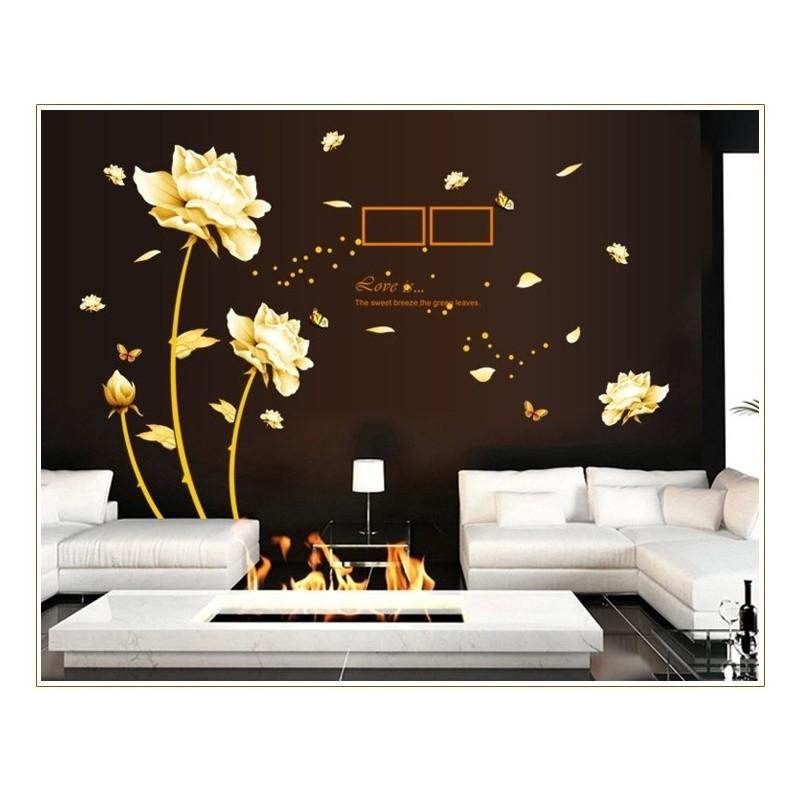玄関先迄納品 ウォールステッカー 壁紙シール 壁装飾 インテリア 金色の薔薇 ゴールド ローズ 蝶 ちょう 防水 ベットルーム 寝室 リビング 居間 Diy 模様替 Supplystudies Com