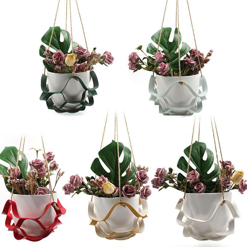 プラントハンガー ハンギングプランター 吊り下げ 植物ハンガー フェイクレザー 観葉植物 ガーデニング用品 インテリア雑貨 ナチュラル 縄 紐 ロープ|plusnao|04