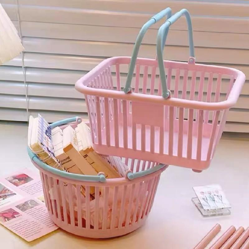 plusnao バスケット ミニ かご 手提げ 卓上 多機能 無地 小物