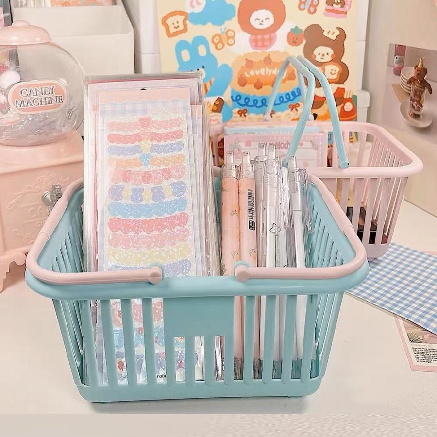 plusnao バスケット ミニ かご 手提げ 卓上 多機能 無地 小物